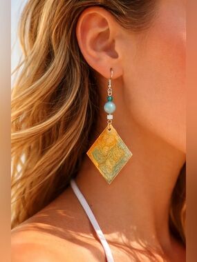Miami Coastal Earrings • Chrysocolla Beads •Lightweight Resin Turquoise & Orange